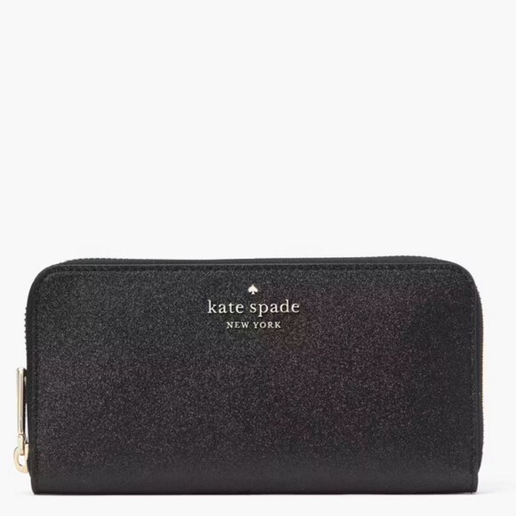 Kate Spade Shimmy Tinsel Glitter Boxed Large Continental Wallet Black Glitter - Picture 2 of 6